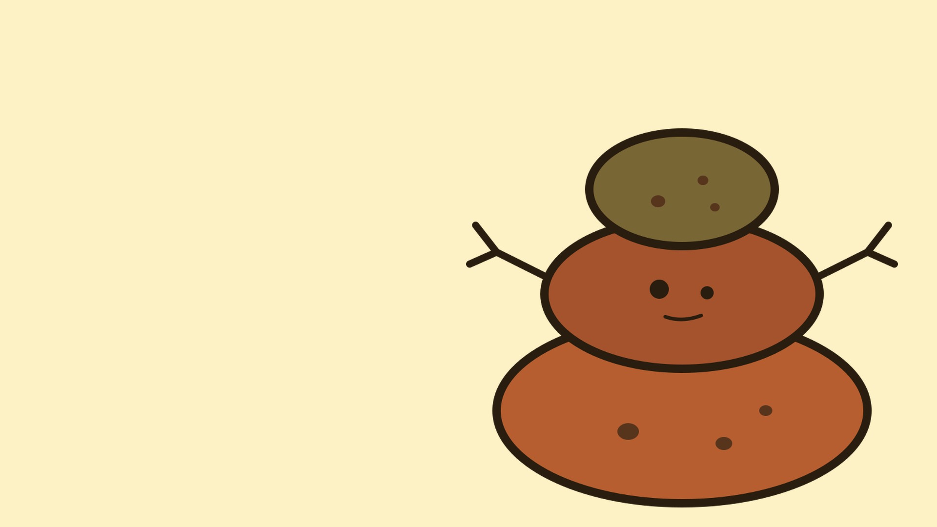 Cairn from the front: three stacked stones, olive cap, terracotta body, twig arms.